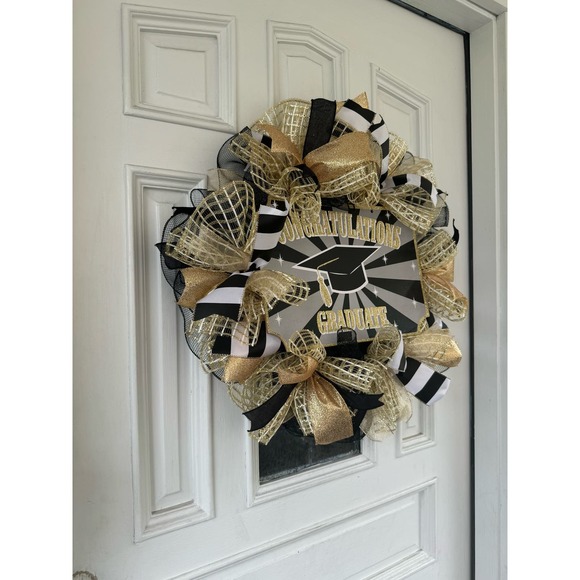 Congratulations Graduate Ribbon & Deco Mesh Wreath Door Hanger, Graduation Gift - Picture 5 of 7